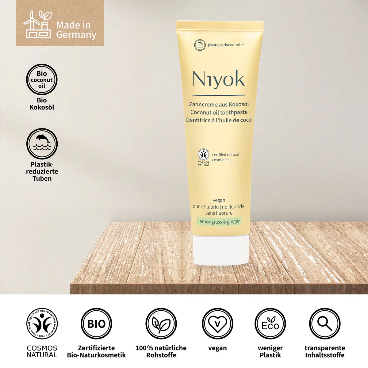 Coconut Oil Toothpaste - Lemon and Ginger 75ml Fluoride Free 0%