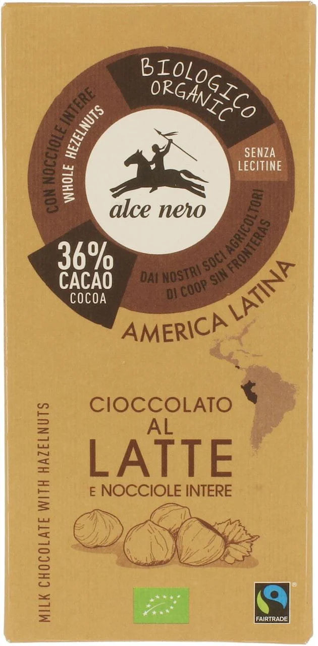 Organic milk chocolate with whole hazelnuts 100gr 100% Bio