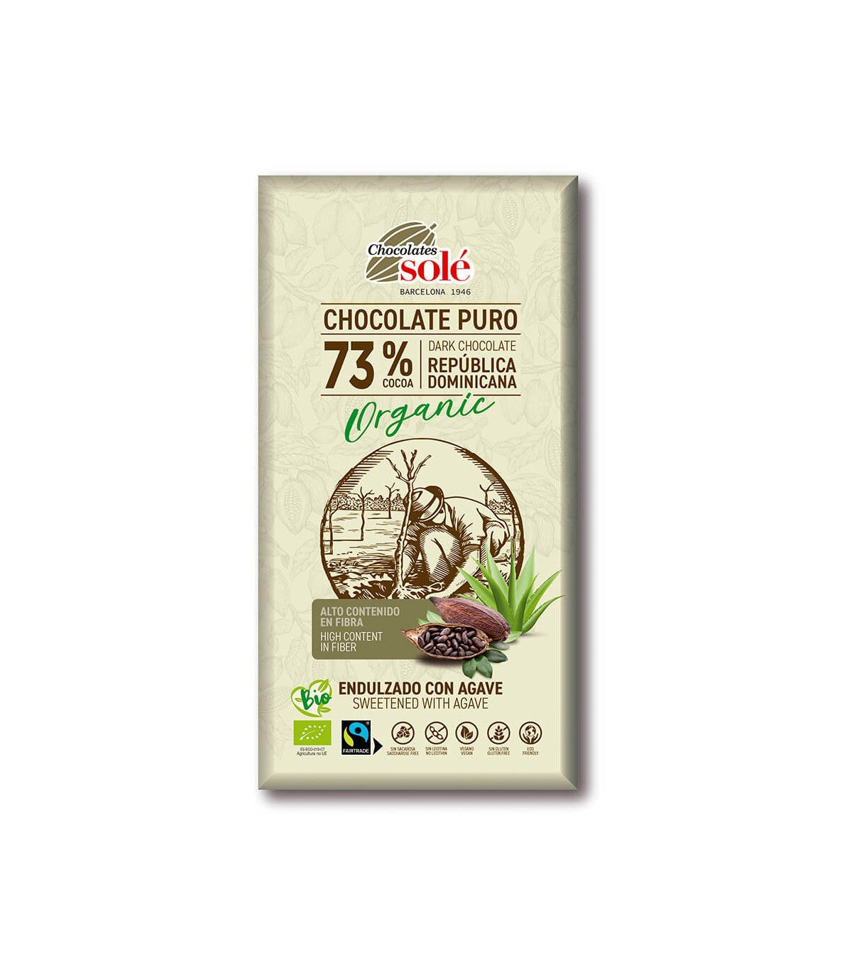 Agave İle Tatlandırılmış %73 Kakaolu Bitter Çikolata 100g BIO