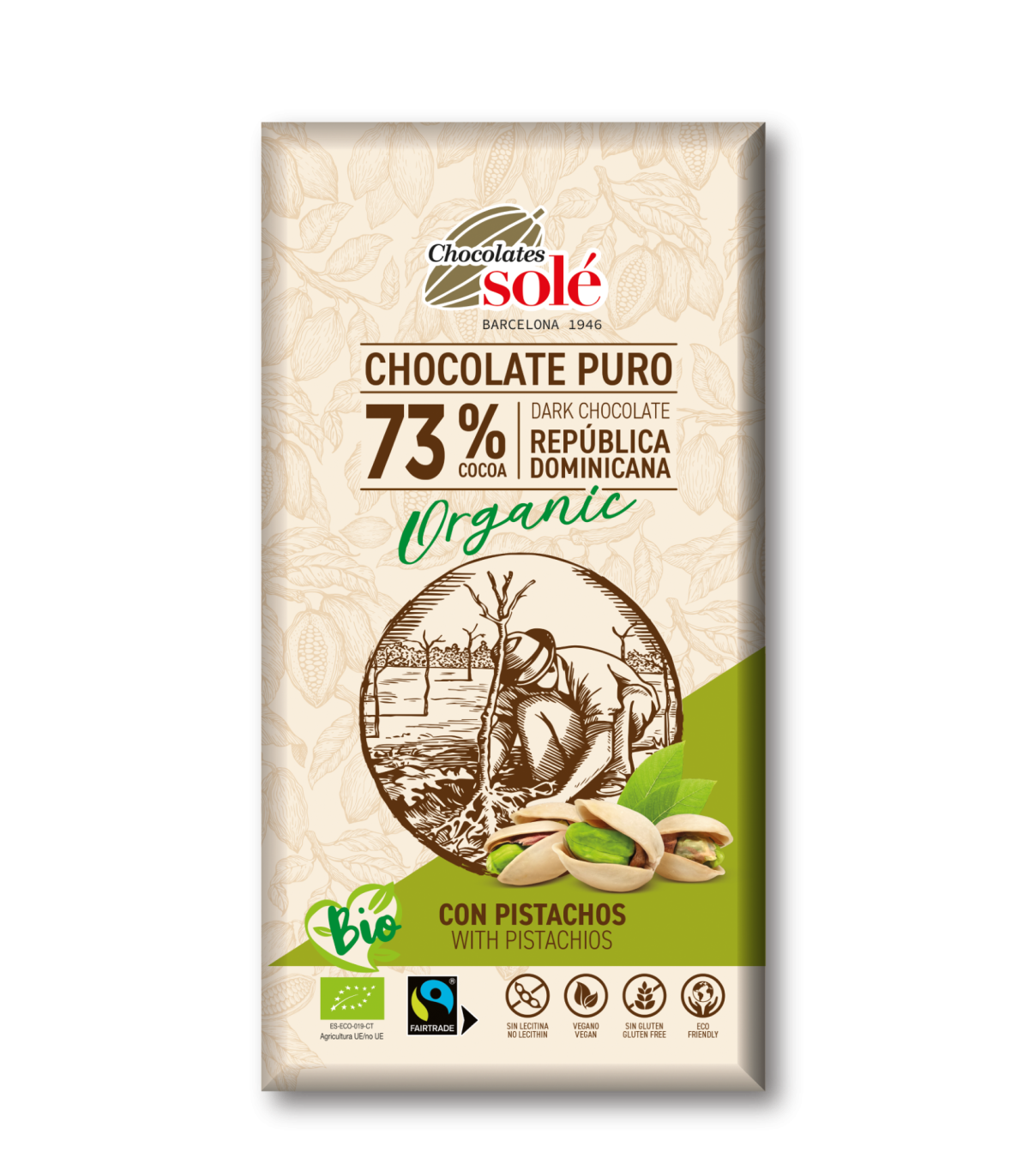 Bitter Çikolata %73 Kakao Antep Fıstıklı 135g BIO